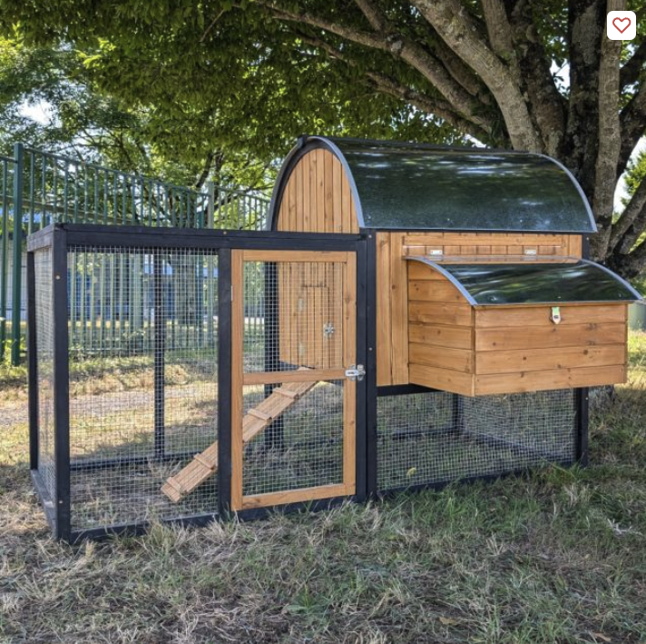 Poulailler Finlandais 4 à 8 poules toit tôle isolé avec parc grillagé