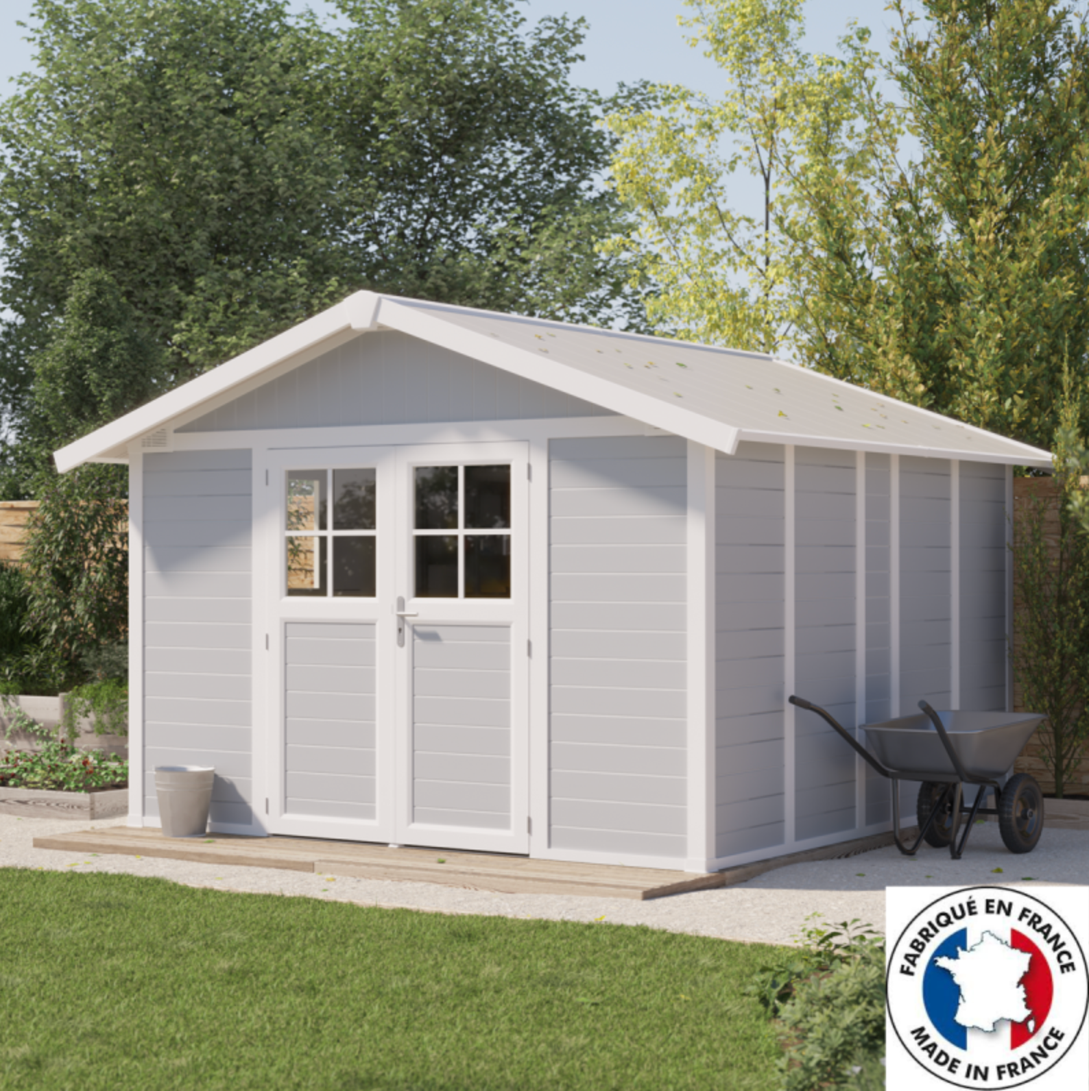 Abri de jardin en PVC 11,2m² DECO gris clair et blanc Grosfillex + Kit ancrage offert