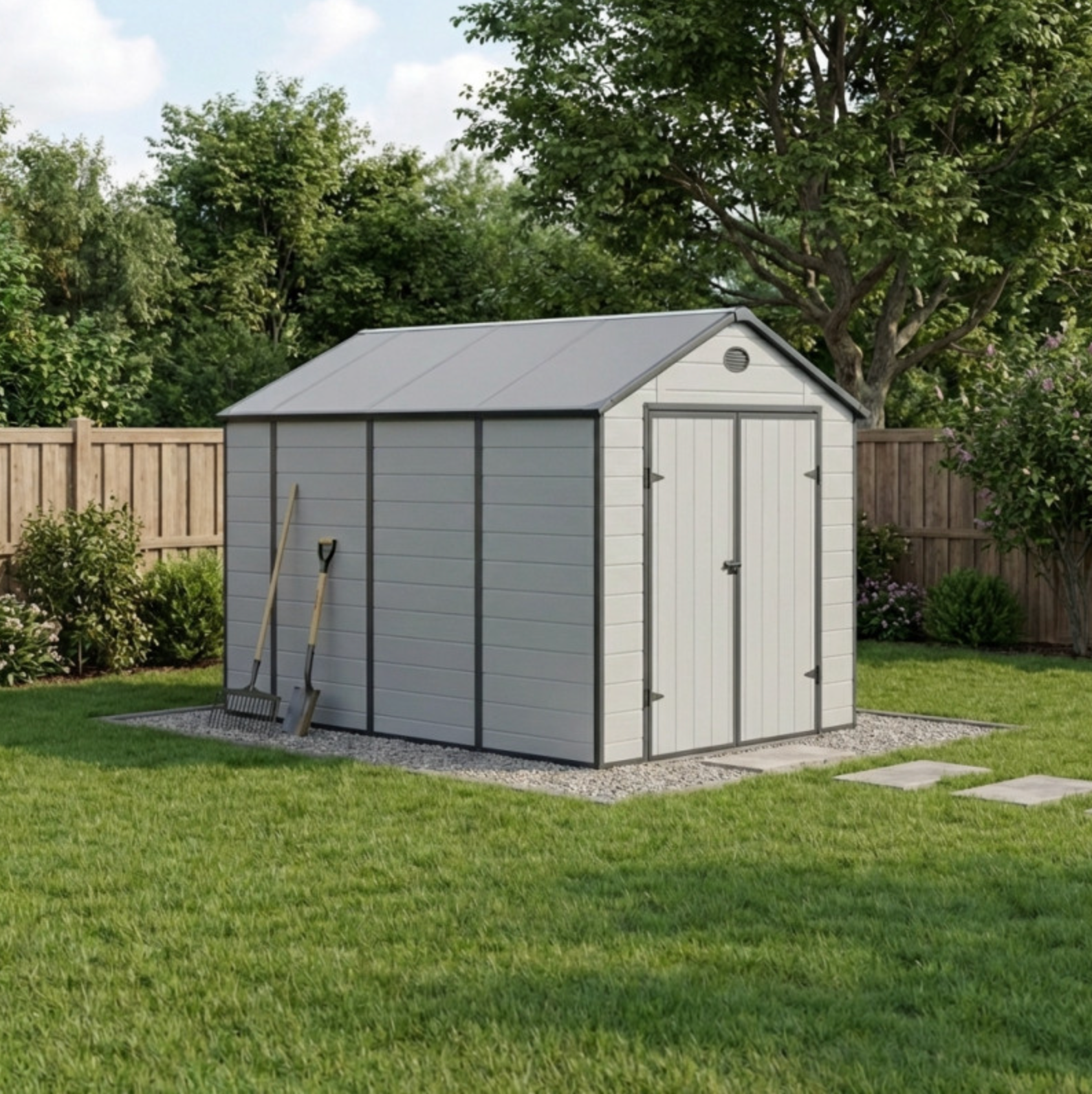 Abri de jardin en résine gris 8,90m²