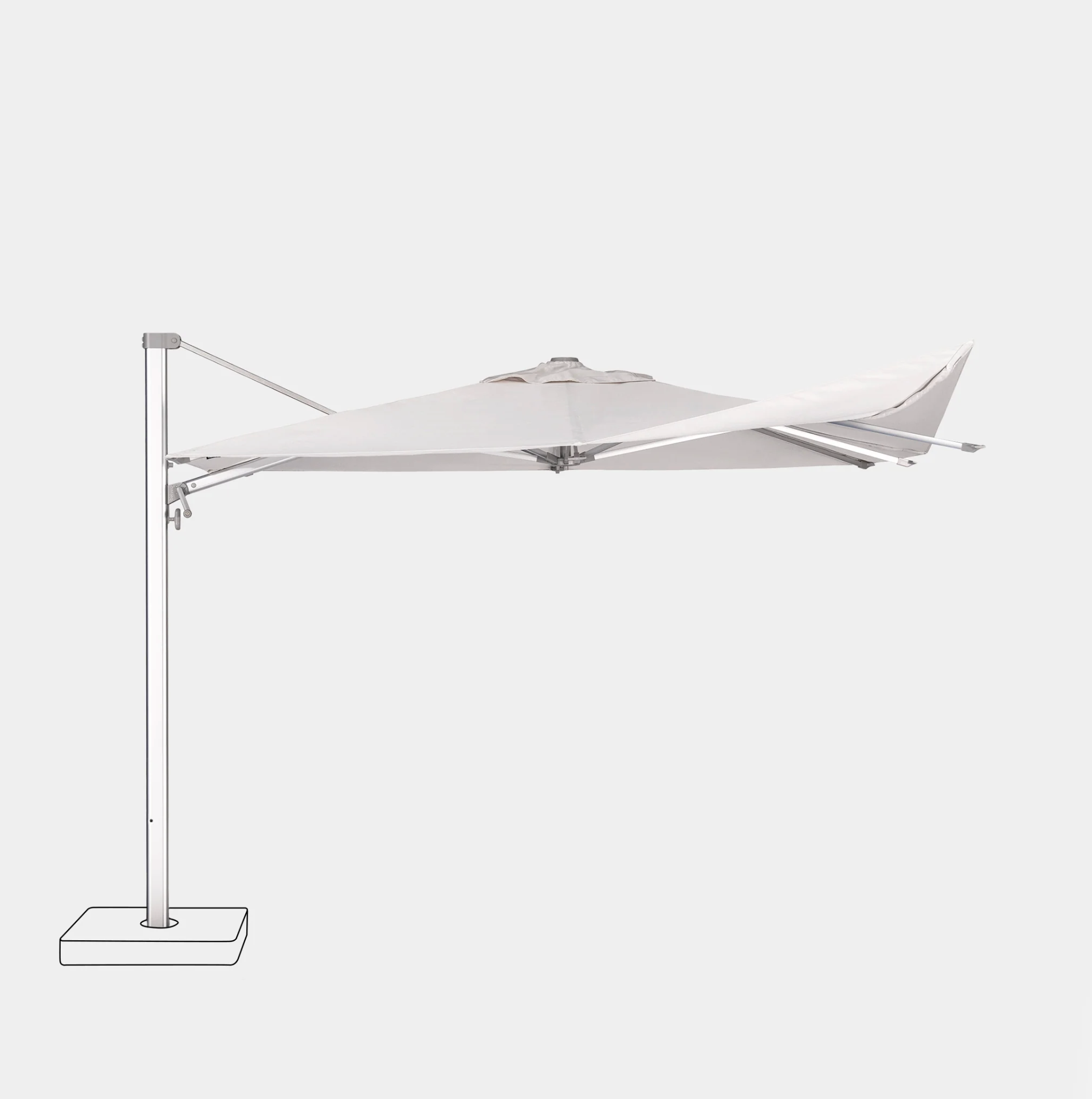 Parasol déporté anti-vent 3x3m - Structure gris clair
