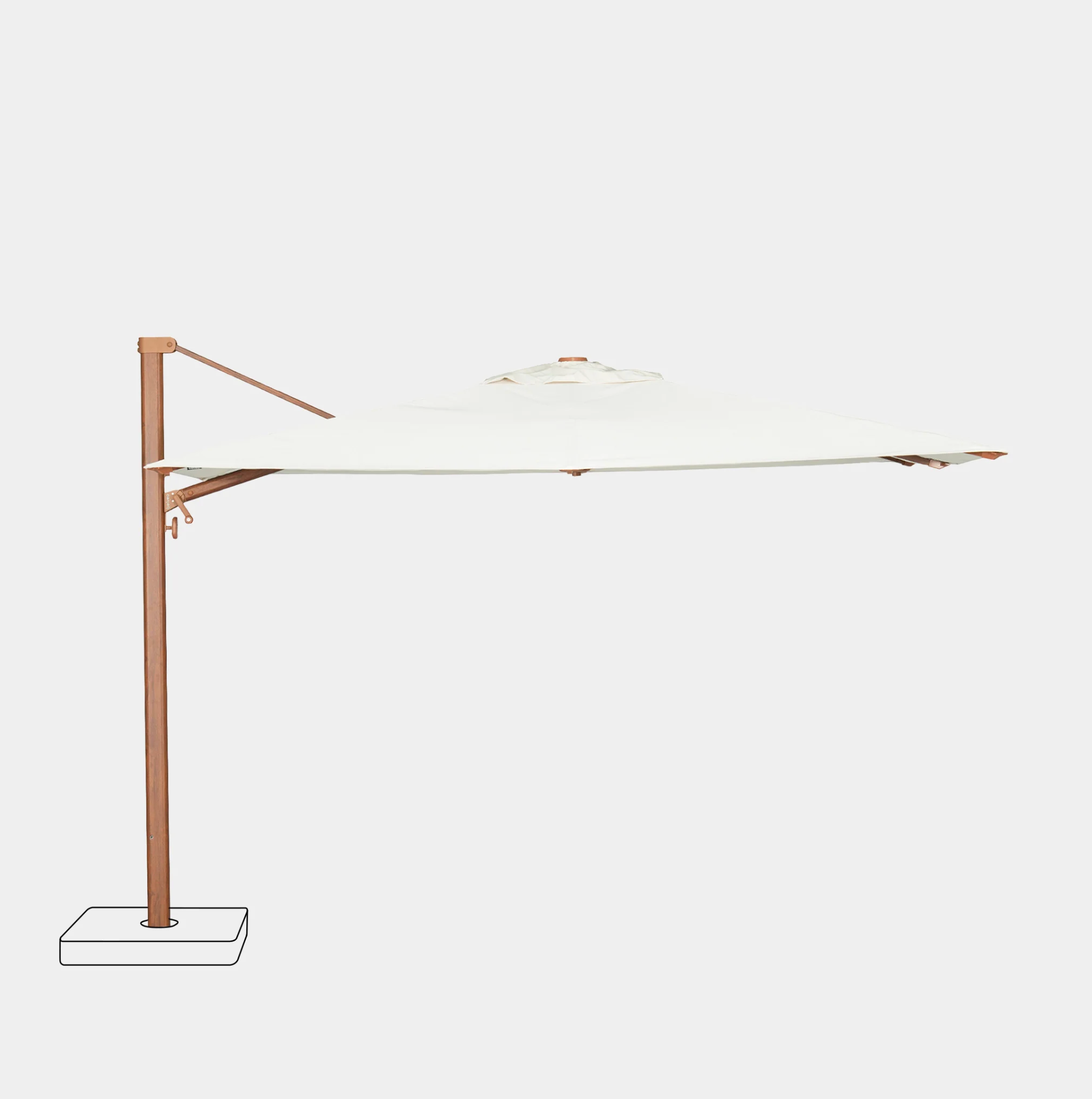 Parasol déporté anti-vent 3x3m - structure effet bois
